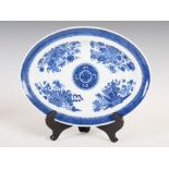 A Chinese porcelain blue and white oval shaped meat plate, Qing Dynasty, decorated in the Fitzhugh