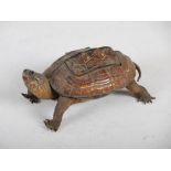 A late Victorian taxidermy terrapin inkwell, the shell with a hinged rectangular cover opening to