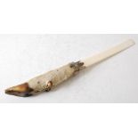 A late Victorian ivory and silver mounted deer's hoof page turner, Birmingham, 1899, makers mark