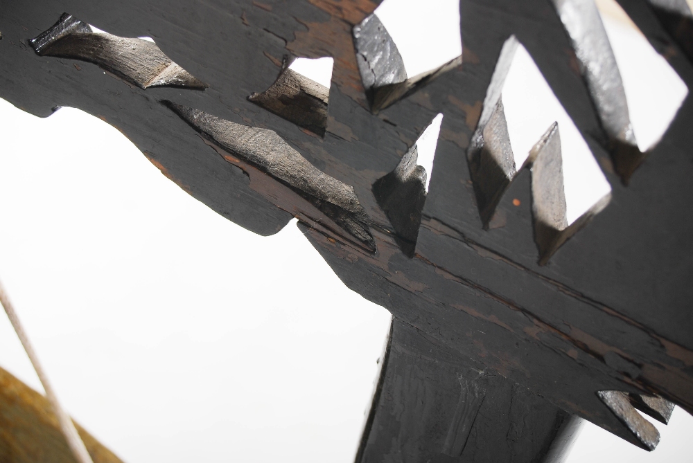 A Chinese gong and stand, late Qing Dynasty, the stand carved and pierced with bamboo stems - Image 6 of 6