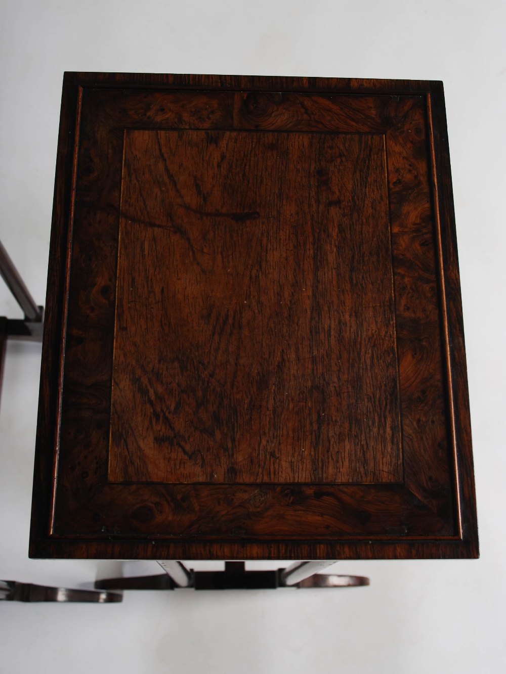 A nest of three 19th century rosewood occasional tables, the rectangular tops with burr wood - Image 2 of 4