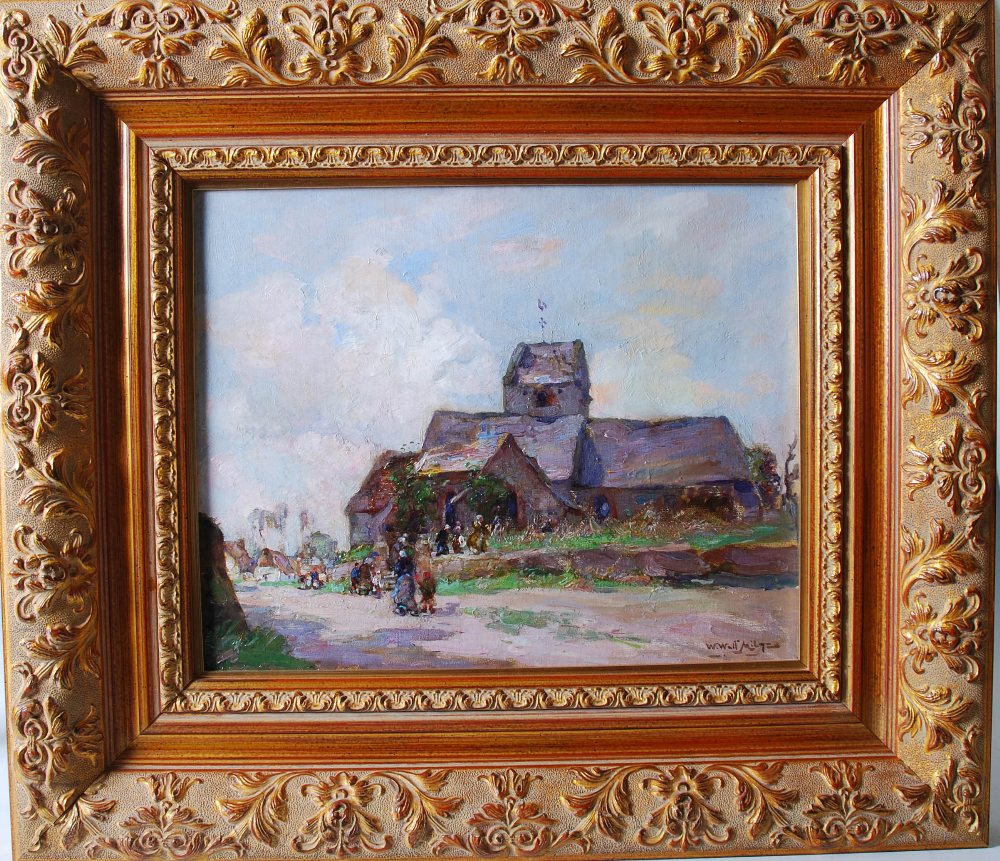 AR William Watt Milne (1869-1949) Going to Church oil on canvas board, signed lower right 29.5cm x - Image 2 of 5