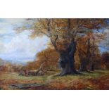 James Docharty RSA (1829-1878) Autumnal landscape with distant view oil on canvas, inscribed on