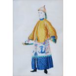 Two Chinese watercolours on pith paper, Qing Dynasty, depicting Officials, 15cm x 10cm.