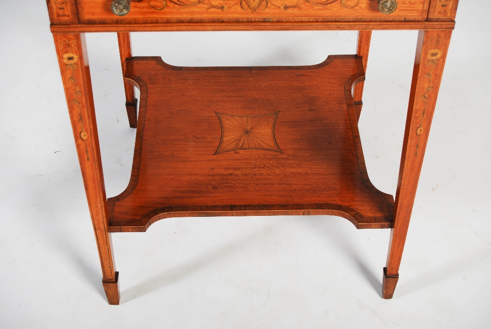 An Edwardian satinwood and marquetry inlaid envelope card table, the square top with four hinged - Image 4 of 7