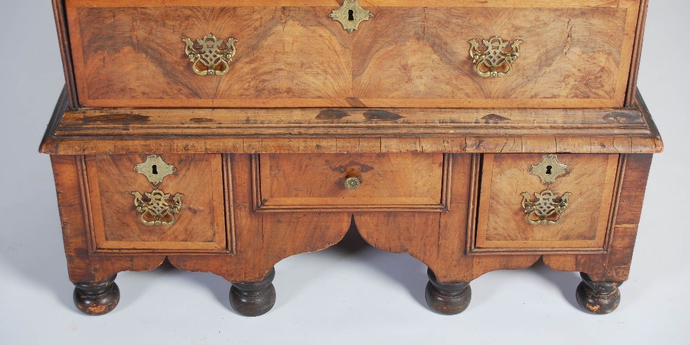 A William & Mary walnut chest on stand, the rectangular top with moulded edge above two short and - Image 9 of 9