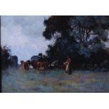 Joseph Milne (1857-1911) Milk maid and cattle in a summer pasture oil on canvas, signed lower