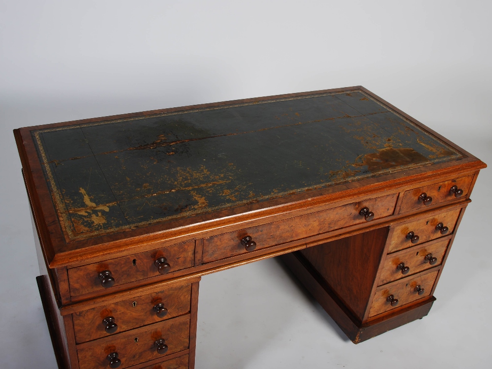 A Victorian walnut Country House pedestal desk, the rectangular top with green and gilt tooled - Image 2 of 11