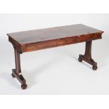 A 19th century rosewood library table, the rectangular top above two frieze drawers, raised on