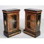 A pair of late 19th century ebonised boulle pier cabinets of neat proportions, the rectangular
