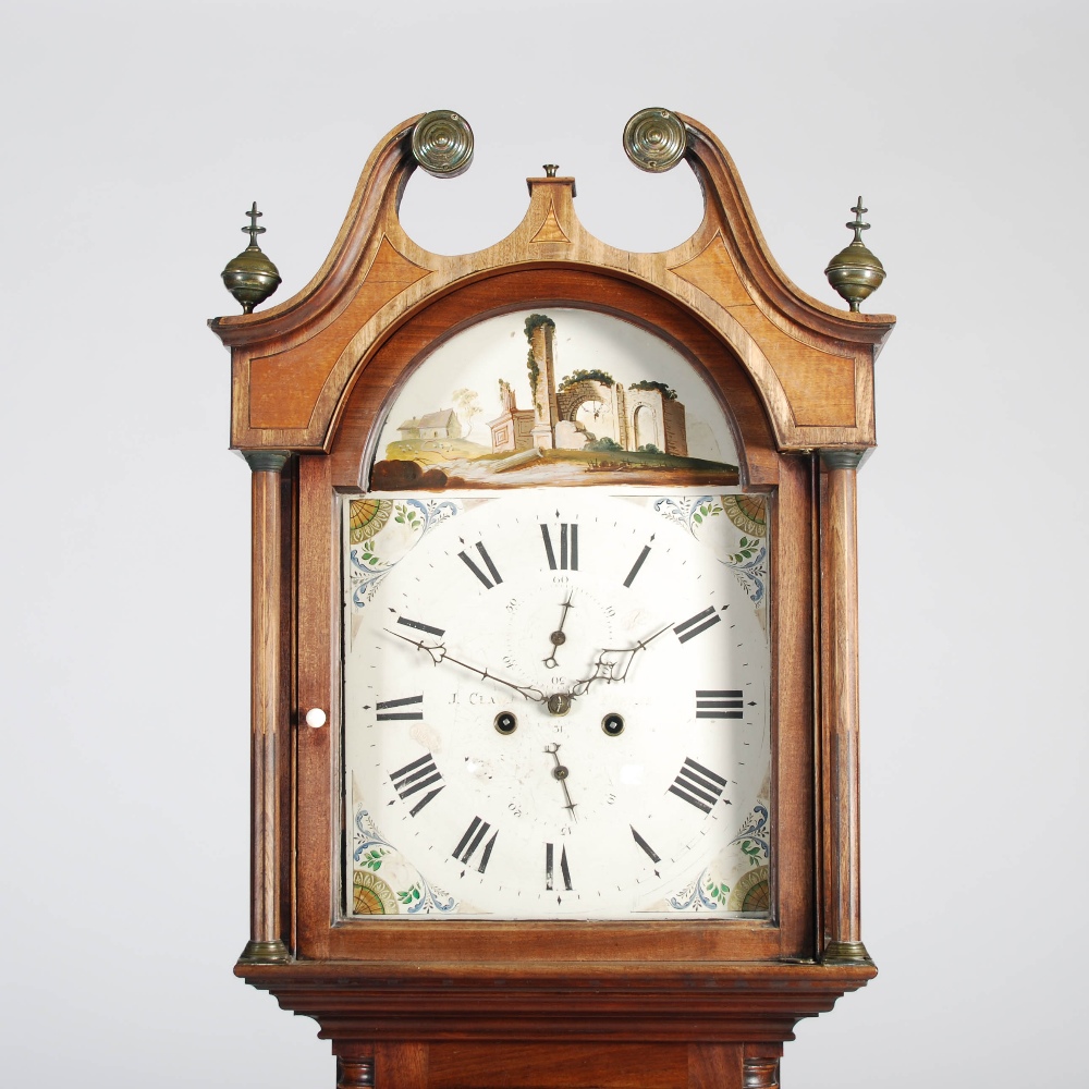 A George III mahogany boxwood and ebony lined longcase clock, J. Claw, Forfar, the enamelled dial - Image 2 of 7