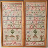 Four 19th century needlework samplers, comprising; alphabet sampler by Jane Blues, May, 14, 1835,
