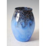 A Monart glass vase, shape MF, mottled purple and blue glass with a band of typical whorls and