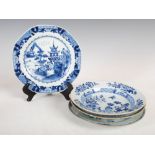 Four pieces of Chinese blue and white porcelain, Qing Dynasty, to include; a circular plate