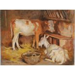 AR John Murray Thomson RSA RSW PSSA (1885-1974) Burgundy Byre-End, calf and goat oil on panel,