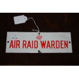 WWII ENAMELLED AIR RAID WARDEN, ARP WHITE AND RED RECTANGULAR SIGN