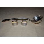 ANTIQUE LONDON SILVER FIDDLE PATTERN SOUP LADLE, TOGETHER WITH PAIR OF SHEFFIELD SILVER OVAL