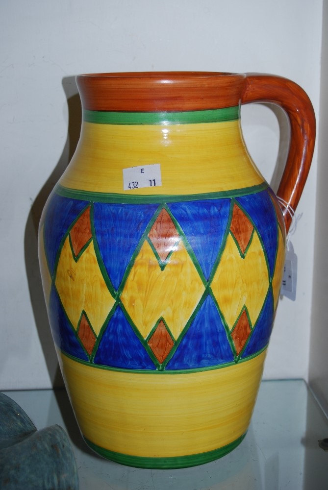 CLARICE CLIFF BIZARRE LOTUS JUG WITH GEOMETRIC DECORATION