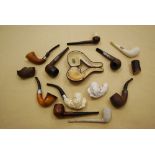 COLLECTION OF ASSORTED CLAY, MEERSCHAUM AND WOOD PIPES TO INCLUDE CLAY EXAMPLE BY WHITES, SCOTLAND