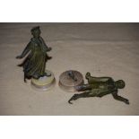 PAIR OF EARLY 20TH CENTURY BRONZED SPELTER FIGURES DEPICTING MALE AND FEMALE ICE SKATERS