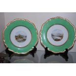 PAIR OF FLIGHT & BARR WORCESTER APPLE GREEN GROUND CABINET PLATES WITH NAMED VIEWS IN COUNTY WICKLOW