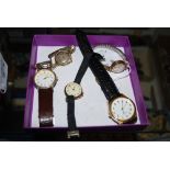 A 9CT GOLD LADIES WRIST WATCH WITH WHITE ARABIC NUMERAL DIAL, 9CT GOLD CASED WRIST WATCH TOGETHER