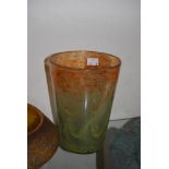 VASART GLASS VASE MOTTLED ORANGE AND YELLOW WITH TYPICAL WHORLS