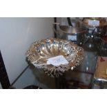 SHEFFIELD SILVER BON BON DISH WITH PIERCED AND EMBOSSED SCROLL DETAIL