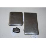 CHESTER SILVER VESTA HOLDER WITH HEART SHAPED PANEL, TWO BIRMINGHAM SILVER CIGARETTE CASES