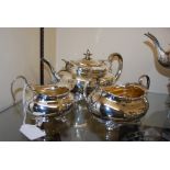 SHEFFIELD SILVER THREE PIECE TEA SET, MAKERS MARK HA