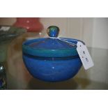 MONART MOTTLED BLUE AND GREEN CIRCULAR SHAPED DRESSING TABLE BOX AND COVER