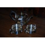 BIRMINGHAM SILVER BACHELORS THREE PIECE TEA SET, MAKERS MARK ESB