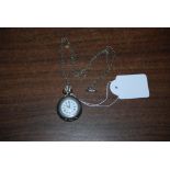 CONTINENTAL SILVER CASED POCKET WATCH OF SMALL SIZE ON WHITE METAL CHAIN