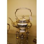SHEFFIELD SILVER TEA KETTLE ON STAND, MAKERS MARK HA (THE STAND SILVER)
