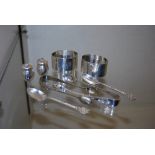 PAIR OF SHEFFIELD SILVER OVAL SHAPED NAPKIN RINGS, PAIR OF BIRMINGHAM SILVER PEPPER AND SALT POTS,