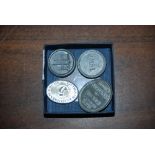 FOUR ASSORTED CHURCH TOKENS TO INCLUDE FOUR PARISHES OF PERTH ERECTED 1807, TWO 1815 CIRCULAR TOKENS