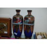 PAIR OF CHINESE BLUE GROUND CLOISONNE VASES