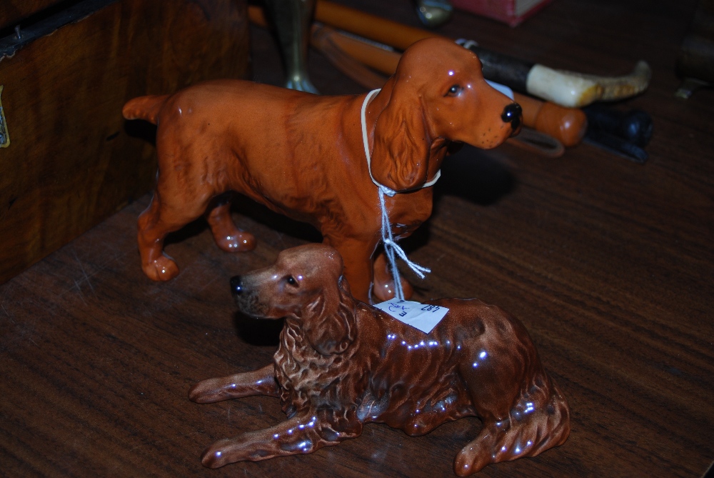 TWO BESWICK FIGURE GROUPS - BROWN GLAZED DOG CH. HORSESHOE PRIMULA AND ANOTHER - BROWN GLAZED