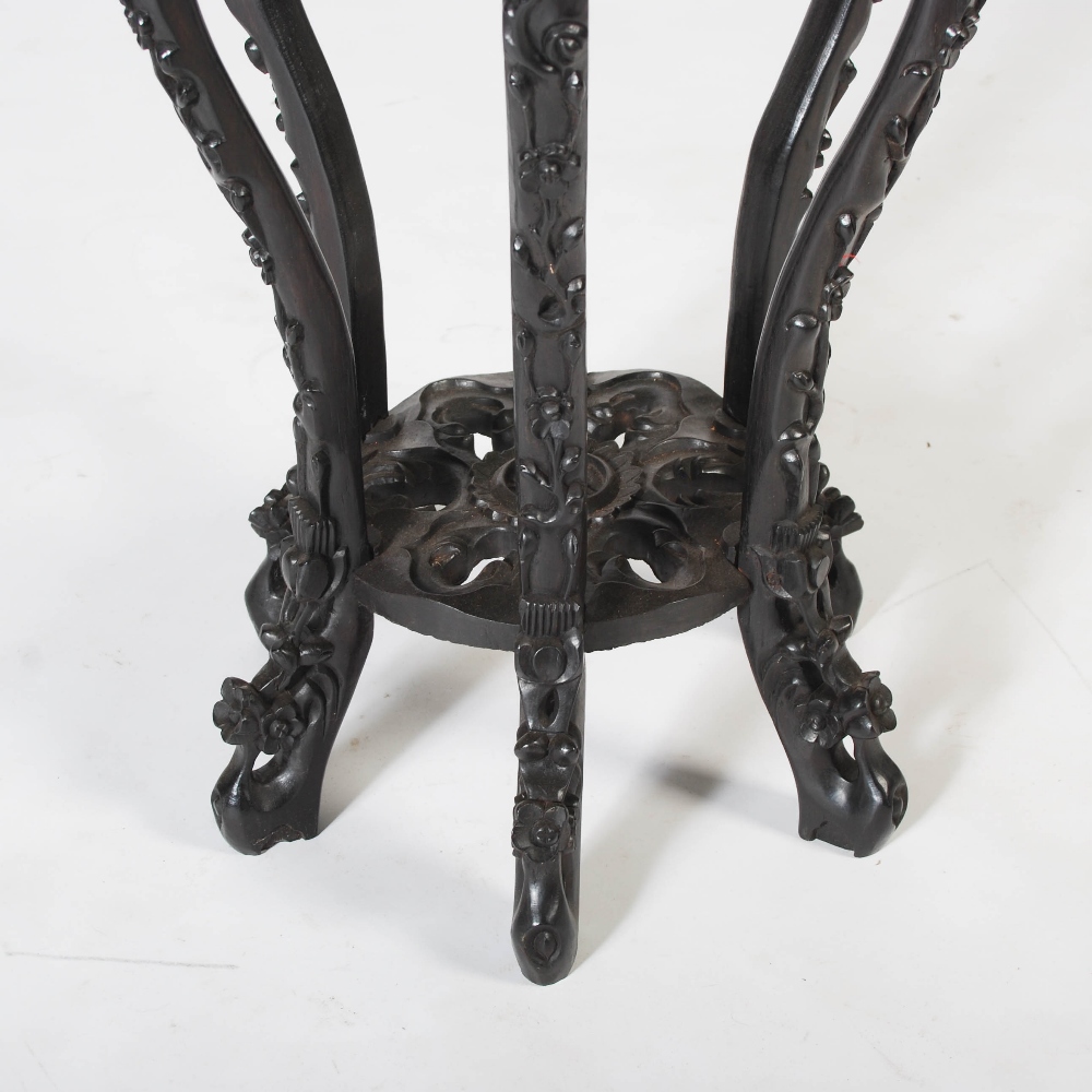 A Chinese dark wood hexagonal shaped jardiniere stand, Qing Dynasty, the shaped top with a mottled - Image 4 of 4
