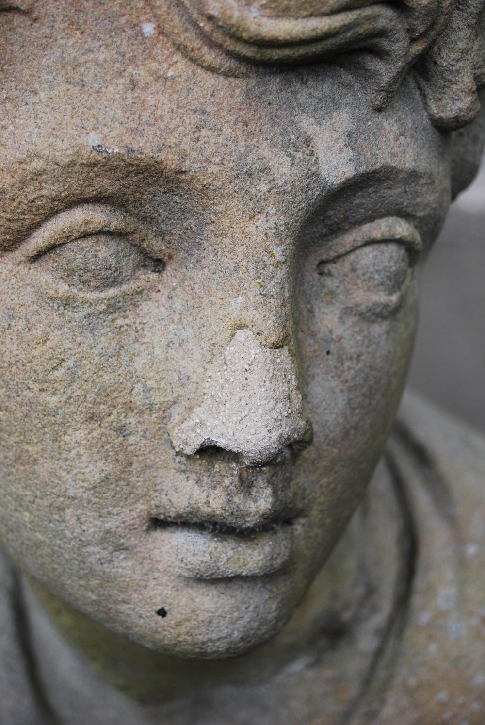 A 19th century carved stone figure of a boy, modelled standing with hands clasped, 132cm high - Image 4 of 9