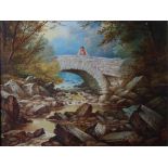 J. Burras (Exh. 1882) Looking on from the old stone bridge and a companion, a pair oils on canvas,