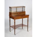 A 19th century painted rosewood and boxwood lined bonheur du jour, the rectangular top with