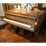 WITHDRAWN - walnut cased boudoir grand piano Hagspiel & Comp. Dresden, raised on tapered octagonal