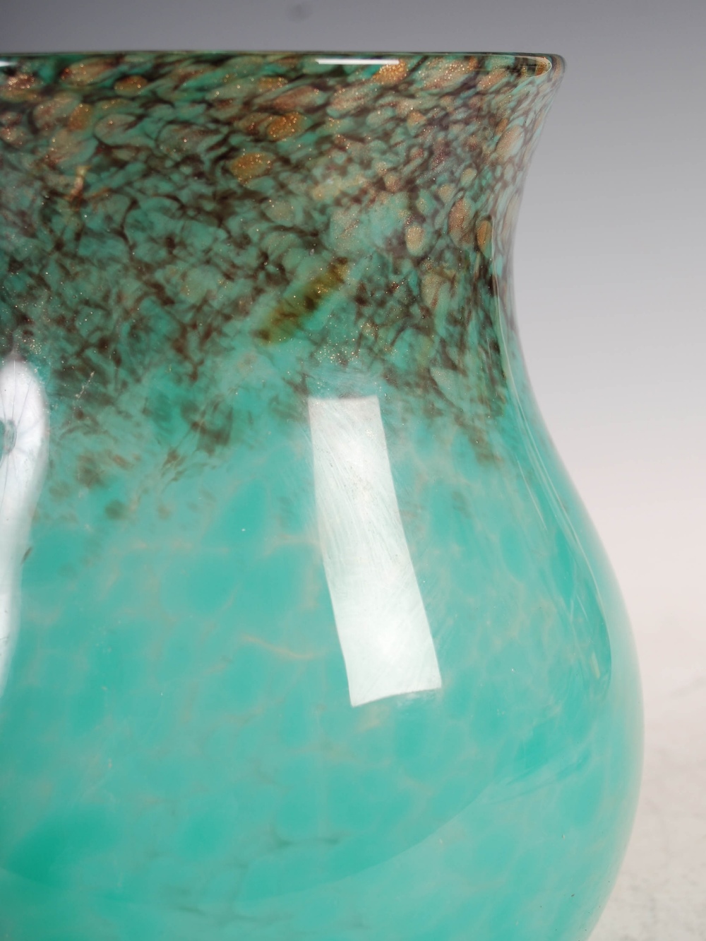 A Monart vase, shape SA, mottled black and green glass with gold coloured inclusions, 22cm high. - Image 3 of 4