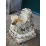 A Chinese marble fountain head carved in the form of a dragon with open mouth, on square plinth,