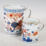 Two Chinese Imari porcelain mugs, Qing Dynasty, the larger mug decorated with chrysanthemum and