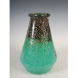 A Monart vase, shape S, mottled black and green glass with gold coloured inclusions, 28cm high.