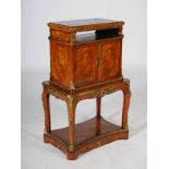 A late 19th century kingwood, marquetry and ormolu mounted library book stand cabinet, the hinged