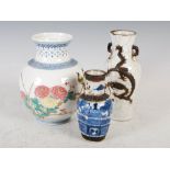 Three Chinese porcelain vases, Qing Dynasty and later, to include; a crackle glazed twin handled