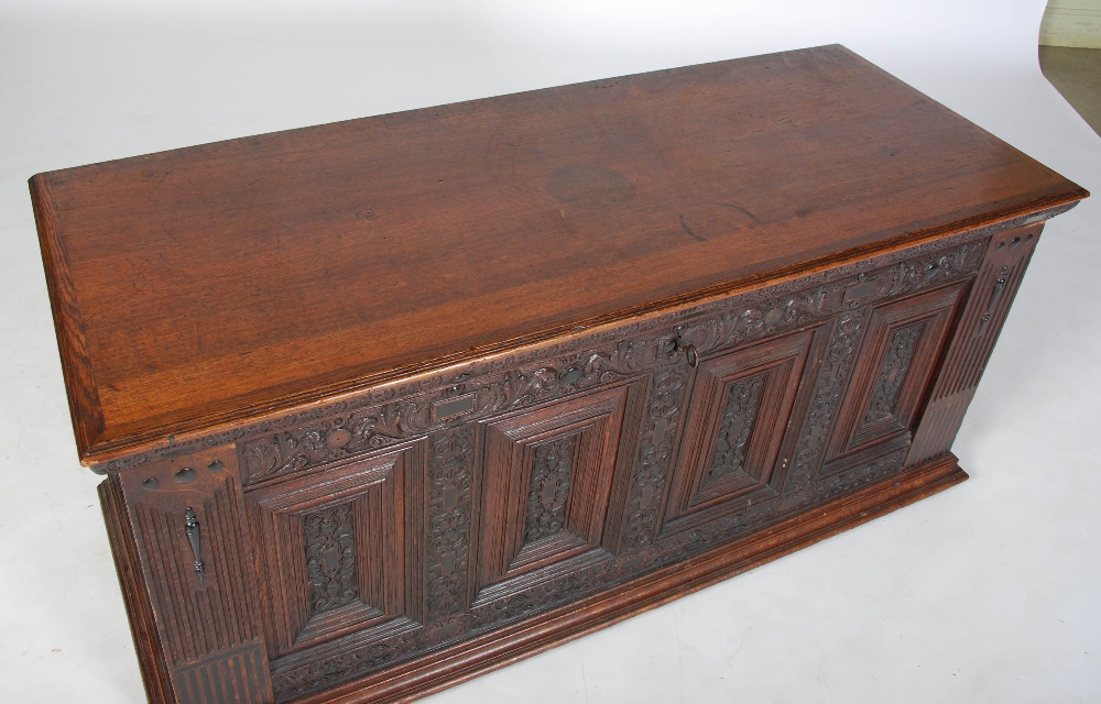 A 19th century Continental oak and ebony inlaid baroque style coffer, the hinged rectangular top - Image 2 of 6